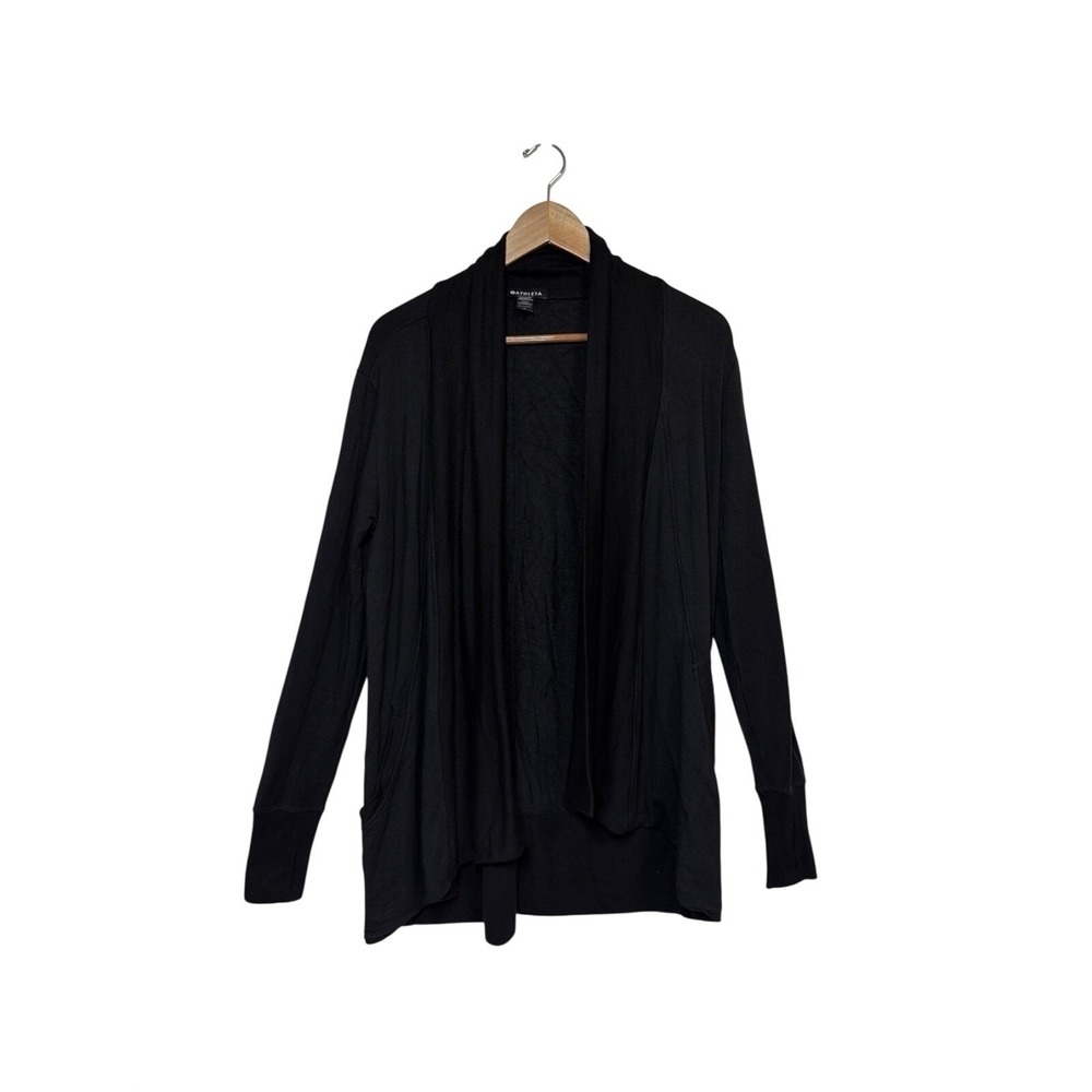 Athleta Pranayama Wrap Cardigan Womens Small Black Open Front Shawl Thumbholes